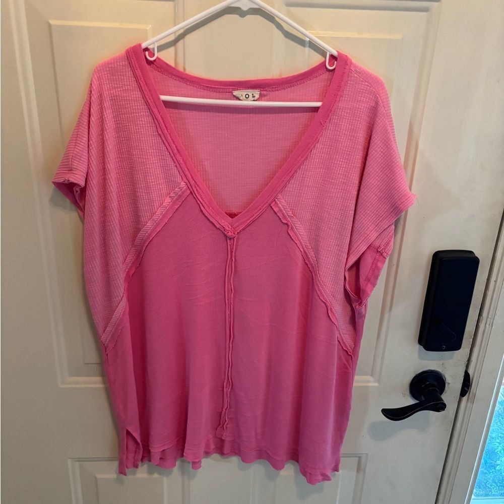 POL Pink V-Neck Oversized Tunic Top - Picture 2 of 5